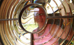 pirjo raits photo Bobbie-Jo Peterson lovingly polishes the Triangle Island Lighthouse's lens getting it ready for the Open House scheduled for June 26. Dozens of dedicated volunteers worked tirelessly on the historic structure located at the Sooke District Museum on Phillips Road